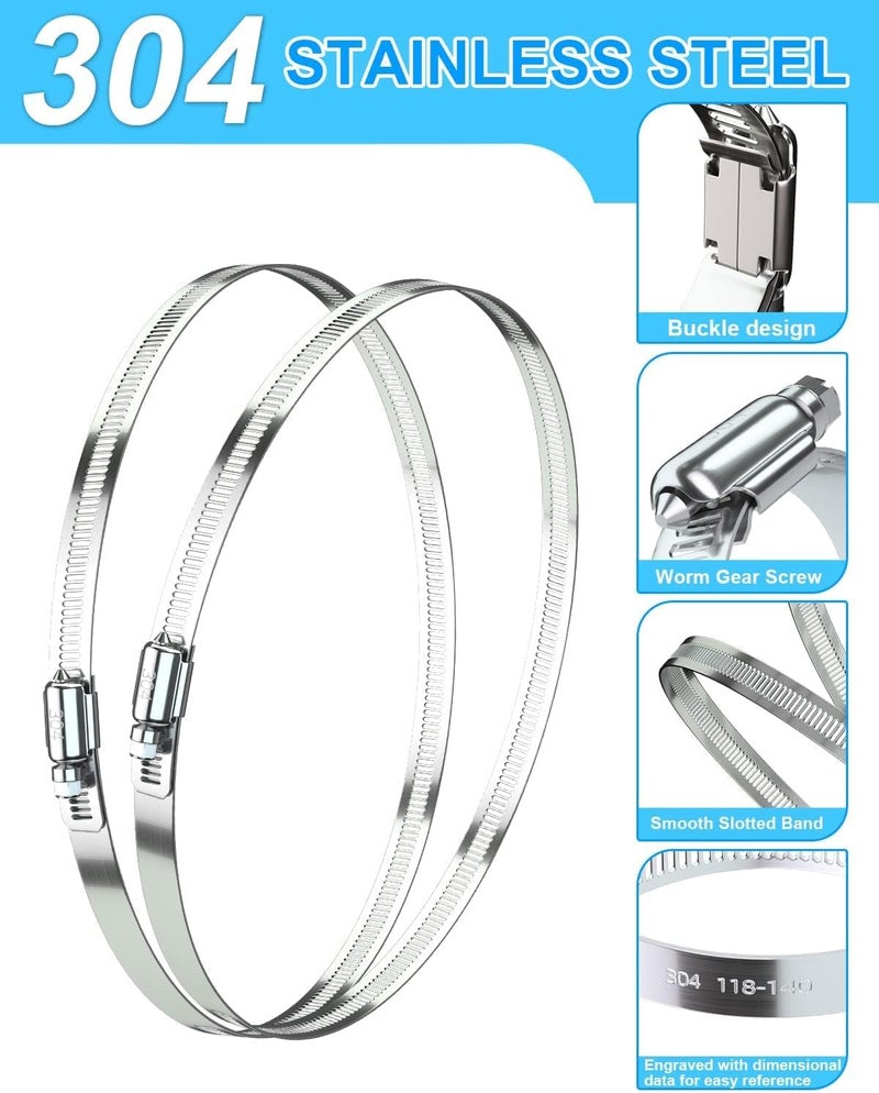 Allwin 6Pcs 5" Stainless Steel Hose Clamp - Adjustable Worm Gear Hose Clamps for Pipe, Fuel Line, Intercooler, Tube and Automotive Plumbing - Image 3